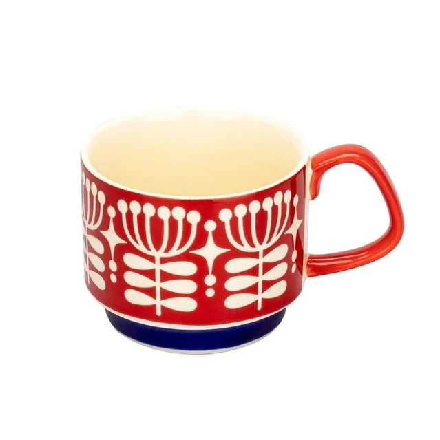 Japanese Flower Coffee Mug - 300ml Retro Ceramic Cup With Handgrip For Office & Kitchen - ZOOMNSTORE