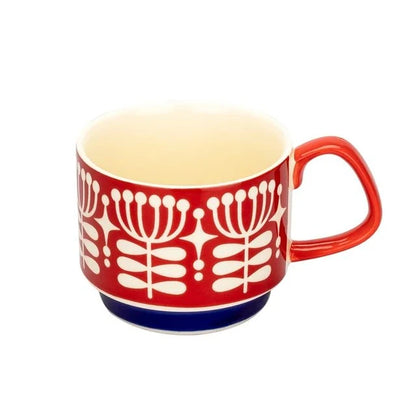 Japanese Flower Coffee Mug - 300ml Retro Ceramic Cup With Handgrip For Office & Kitchen - ZOOMNSTORE