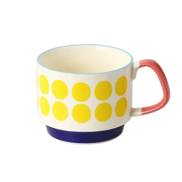 Japanese Flower Coffee Mug - 300ml Retro Ceramic Cup With Handgrip For Office & Kitchen - ZOOMNSTORE