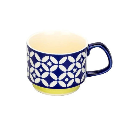 Japanese Flower Coffee Mug - 300ml Retro Ceramic Cup With Handgrip For Office & Kitchen - ZOOMNSTORE