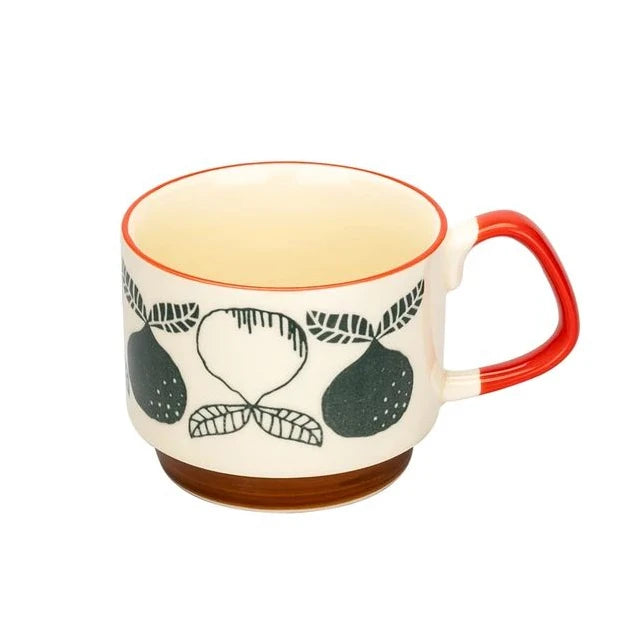 Japanese Flower Coffee Mug - 300ml Retro Ceramic Cup With Handgrip For Office & Kitchen - ZOOMNSTORE