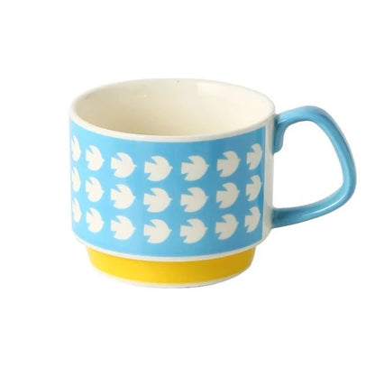 Japanese Flower Coffee Mug - 300ml Retro Ceramic Cup With Handgrip For Office & Kitchen - ZOOMNSTORE
