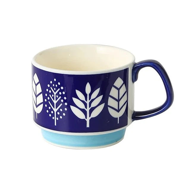 Japanese Flower Coffee Mug - 300ml Retro Ceramic Cup With Handgrip For Office & Kitchen - ZOOMNSTORE