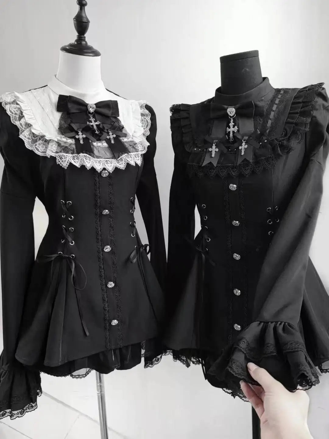 Japanese Gothic Lolita Dress | Y2k Mini Dress With Lace Ruffles & Bow Collar - ZOOMNSTORE