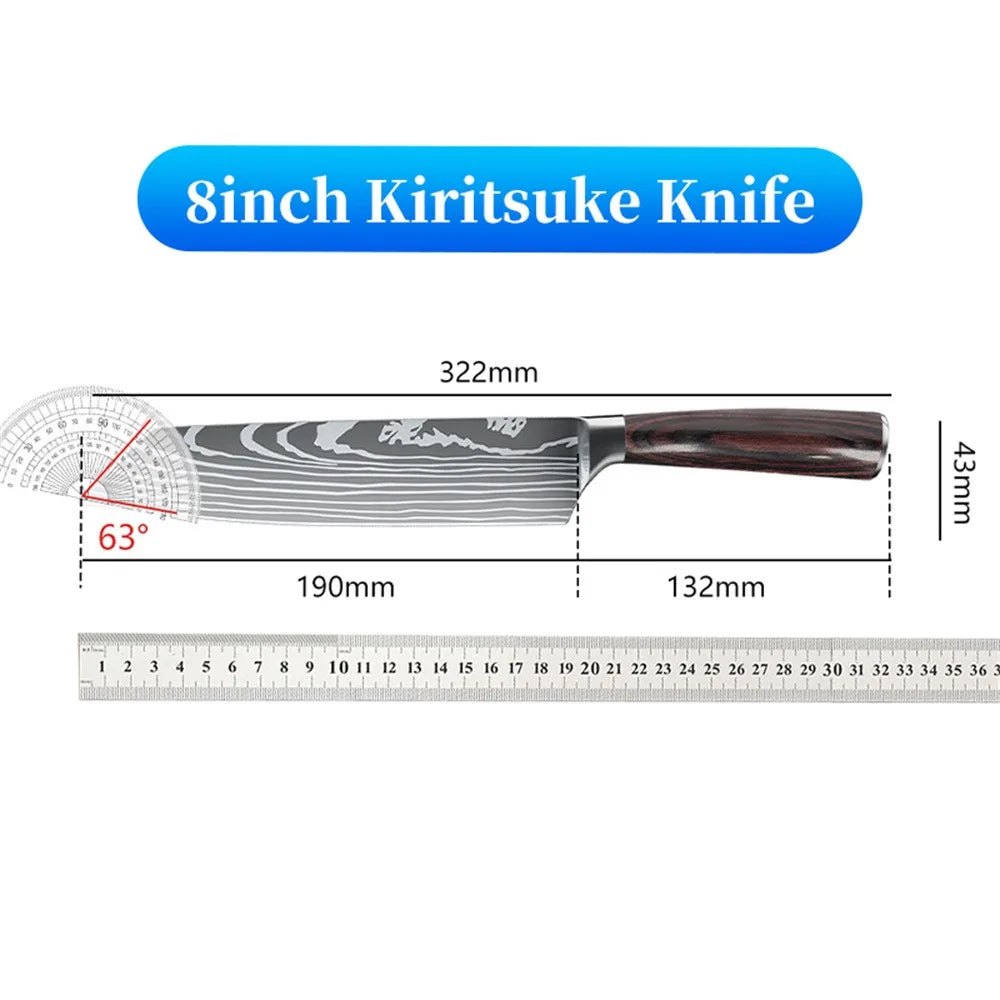 8 Inch Kiritsuke Knife - Ultra Sharp German High Carbon Stainless Steel Chefs Knife for Meat Fish Sushi - ZOOMNSTORE