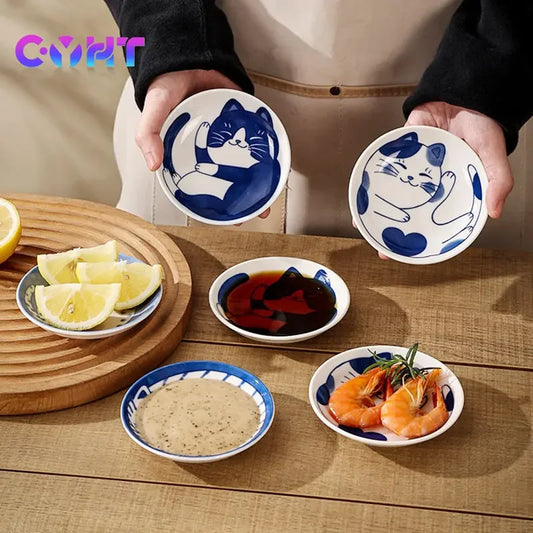 Japanese Lucky Cat Ceramic Sauce Dish - Mini 10cm Dessert Plate - ZOOMNSTORE