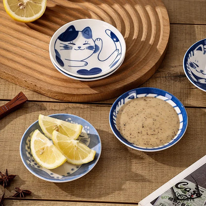 Japanese Lucky Cat Ceramic Sauce Dish - Mini 10cm Dessert Plate - ZOOMNSTORE