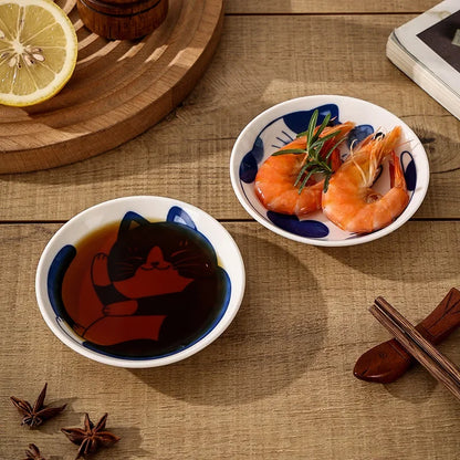 Japanese Lucky Cat Ceramic Sauce Dish - Mini 10cm Dessert Plate - ZOOMNSTORE