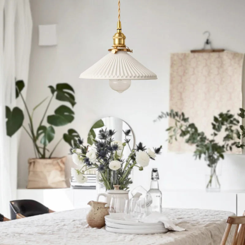 Japanese Pendant Light – Nordic Ceramic Chandelier With Bronze Alloy Fixture - ZOOMNSTORE