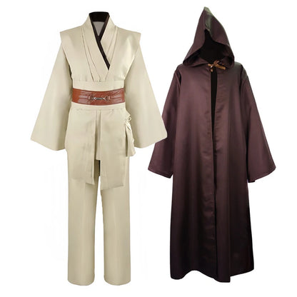 Obi Wan Kenobi Men's Costume Robe Adult Male Jedi Knight Tunic Costume Hooded Uniform Full Set Halloween Cosplay Cloak - ZOOMNSTORE