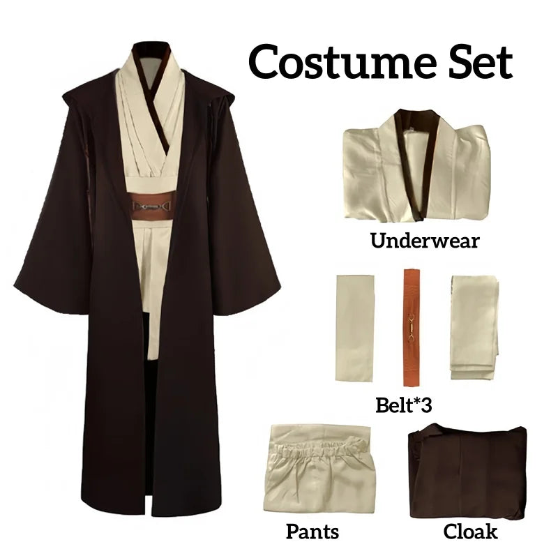 Obi Wan Kenobi Men's Costume Robe Adult Male Jedi Knight Tunic Costume Hooded Uniform Full Set Halloween Cosplay Cloak - ZOOMNSTORE