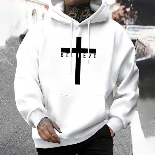 Jesus Cross Hoodie - Men's Urban Fashion Fleece Hoodie | Autumn Winter Casual Wear - ZOOMNSTORE