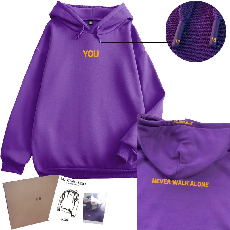 Jimin Merch Hoodie - 2024 Printed Sweatshirt with You Never Walk Alone - ZOOMNSTORE