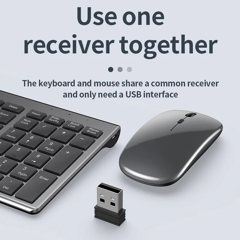 Jomaa Slim Rechargeable Bluetooth Keyboard and Mouse Set for Laptop Computer 2.4G USB Wireless Keyboard and Mouse Combo - ZOOMNSTORE