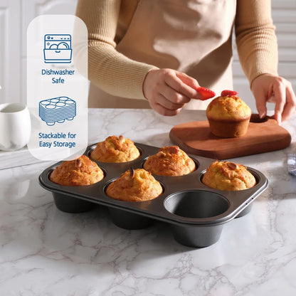 Jumbo Muffin Pan | 6 Cup Non Stick Bakeware - Durable Carbon Steel Tray - ZOOMNSTORE