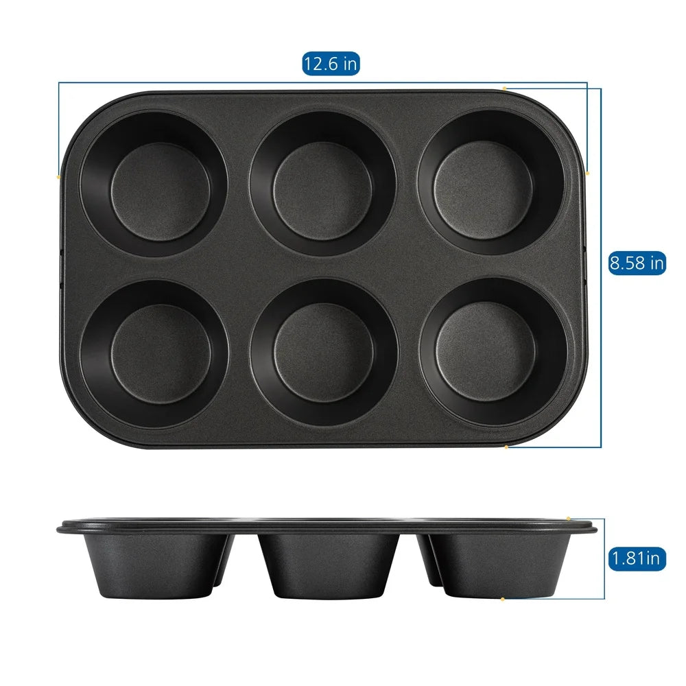Jumbo Muffin Pan | 6 Cup Non Stick Bakeware - Durable Carbon Steel Tray - ZOOMNSTORE