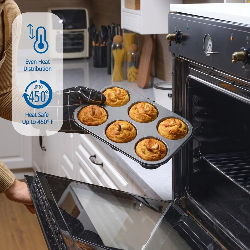 Jumbo Muffin Pan | 6 Cup Non Stick Bakeware - Durable Carbon Steel Tray - ZOOMNSTORE