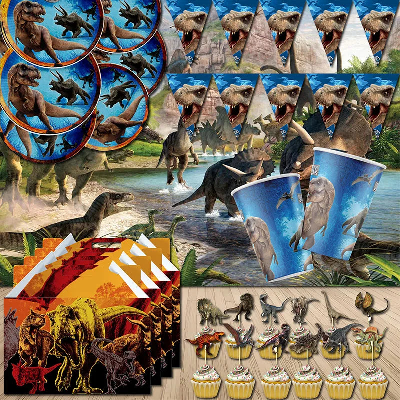 Jurassic World Dinosaur Party Supplies - Disposable Tableware Balloons Banners Cake Flags - ZOOMNSTORE