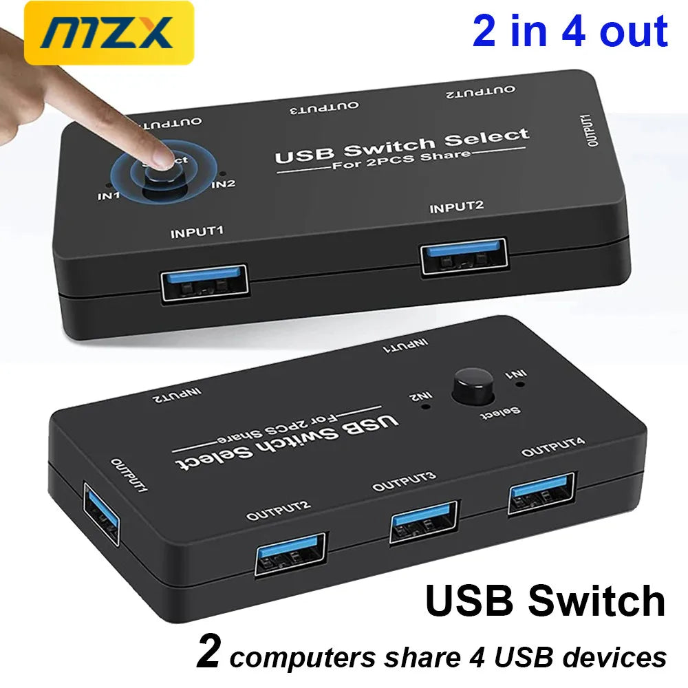 MZX KVM USB Switch - 2-Host Selector for Computers Laptops Printers Keyboards and Mice - ZOOMNSTORE