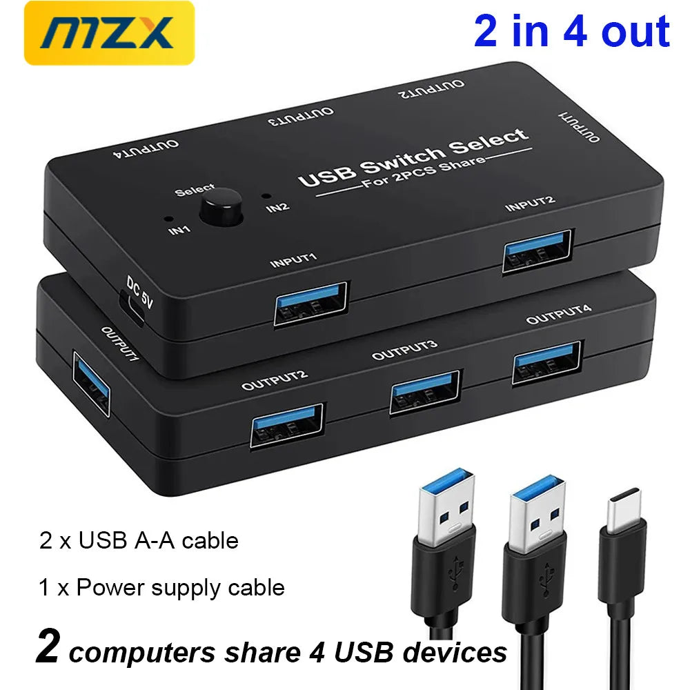 MZX KVM USB Switch - 2-Host Selector for Computers Laptops Printers Keyboards and Mice - ZOOMNSTORE