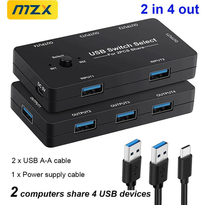 MZX KVM USB Switch - 2-Host Selector for Computers Laptops Printers Keyboards and Mice - ZOOMNSTORE