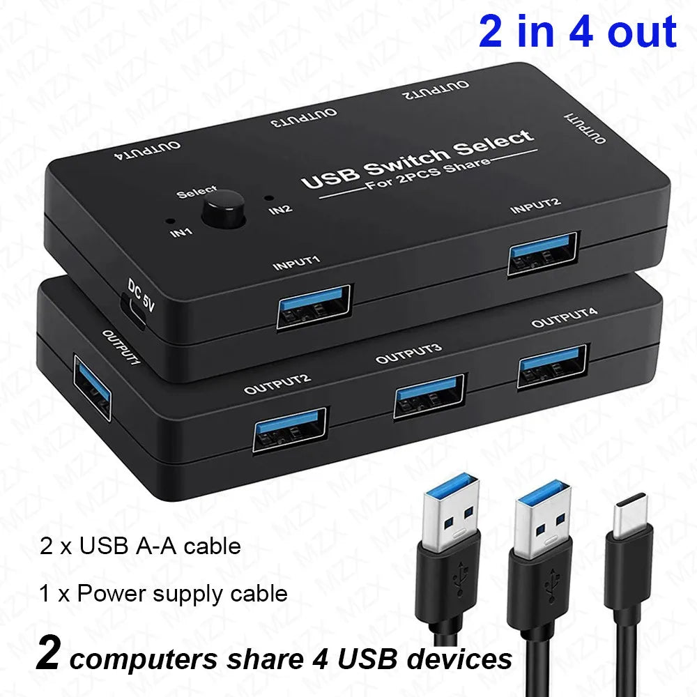MZX KVM USB Switch - 2-Host Selector for Computers Laptops Printers Keyboards and Mice - ZOOMNSTORE