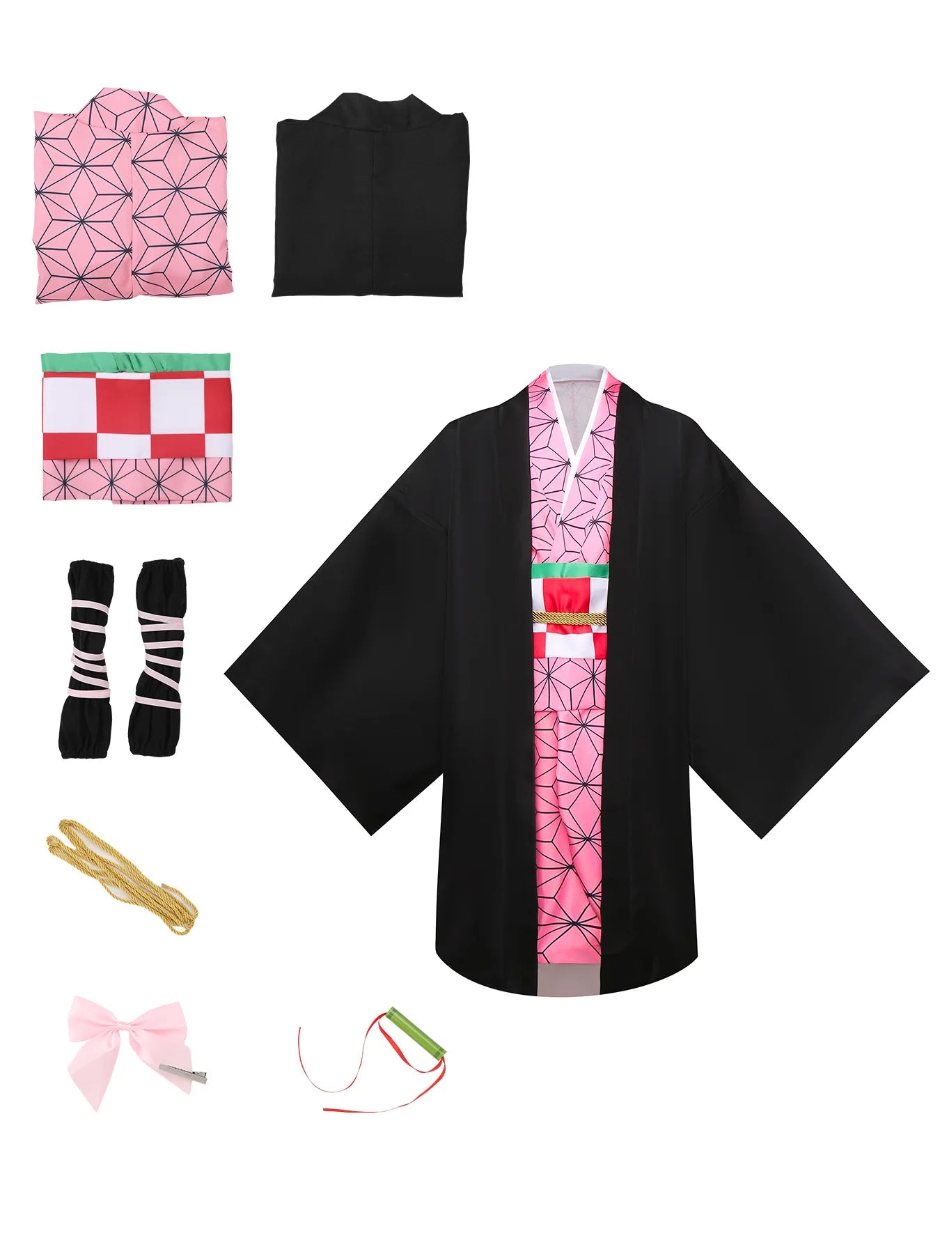 Anime Kimetsu No Yaiba Kamado Nezuko Cosplay Costume Kimono Demon Slayer Cosplay Wigs Hairs Halloween Carnival Women Outfit - ZOOMNSTORE