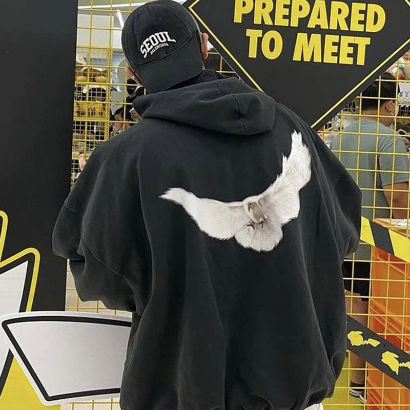 24SS Fashion Brand Kanye West Hoodies Peace Dove Pattern High Street Heavy Fabric Casual Pockets KANYE WEST Hoodies Pullovers - ZOOMNSTORE