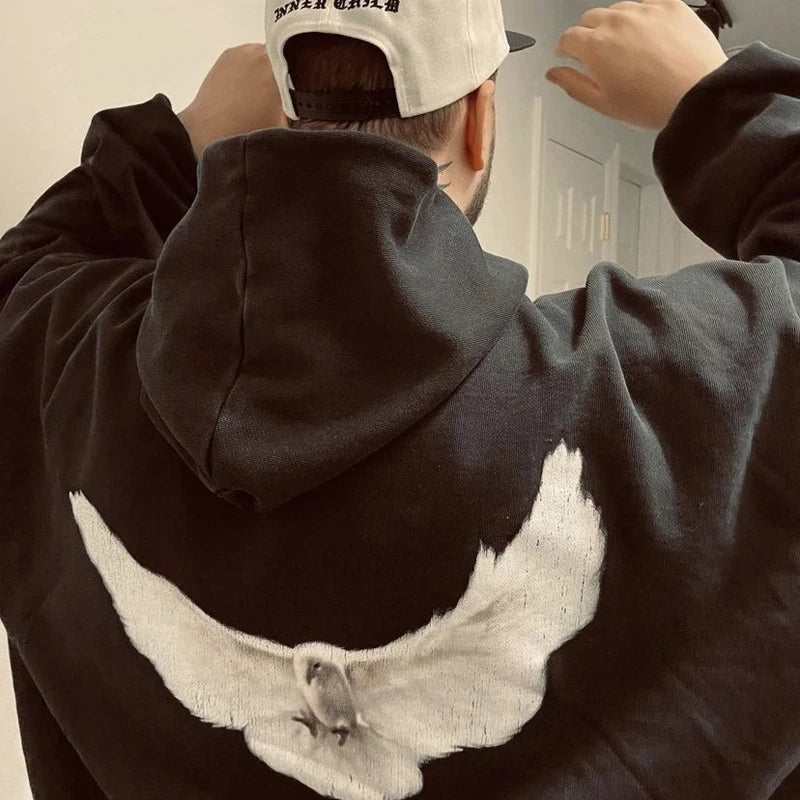 24SS Fashion Brand Kanye West Hoodies Peace Dove Pattern High Street Heavy Fabric Casual Pockets KANYE WEST Hoodies Pullovers - ZOOMNSTORE
