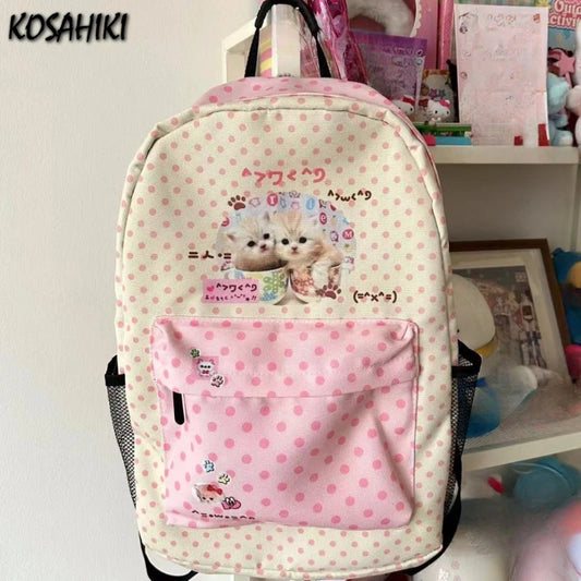 Kawaii Cat Backpack - Vintage Patchwork Schoolbag for Students - ZOOMNSTORE