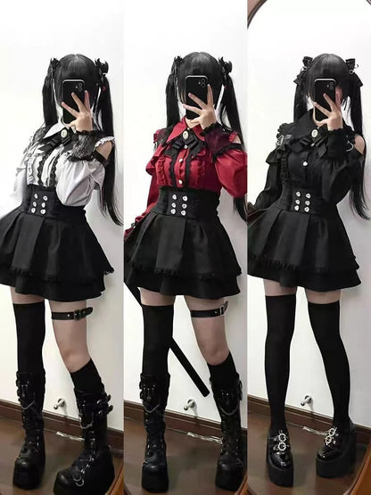 Kawaii Lolita Dress - Black Plaid Slim Fit Long Sleeve Mid-Calf Length Dress - ZOOMNSTORE