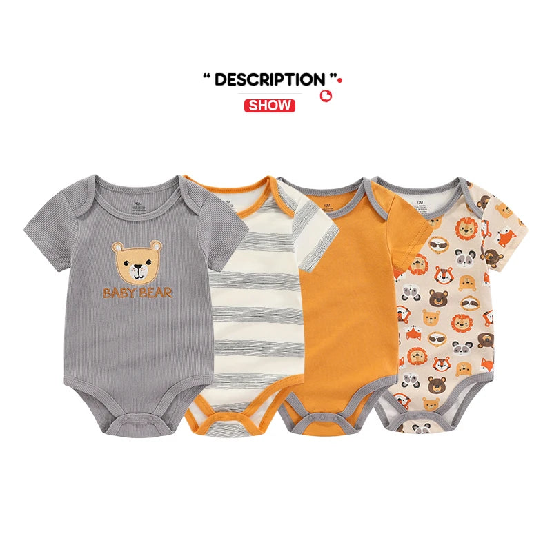 Kiddiezoom Fashion Cartoon 4-piece Summer 100% Cotton Boys and Girls jumpsuit Newborn jumpsuit set - ZOOMNSTORE