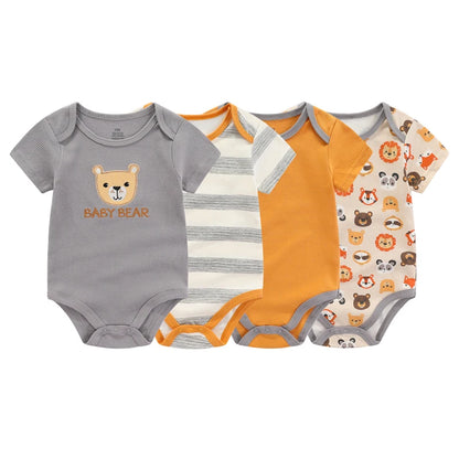 Kiddiezoom Fashion Cartoon 4-piece Summer 100% Cotton Boys and Girls jumpsuit Newborn jumpsuit set - ZOOMNSTORE