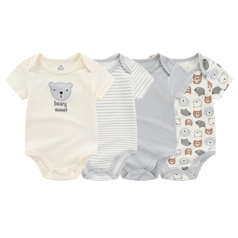 Kiddiezoom Fashion Cartoon 4-piece Summer 100% Cotton Boys and Girls jumpsuit Newborn jumpsuit set - ZOOMNSTORE