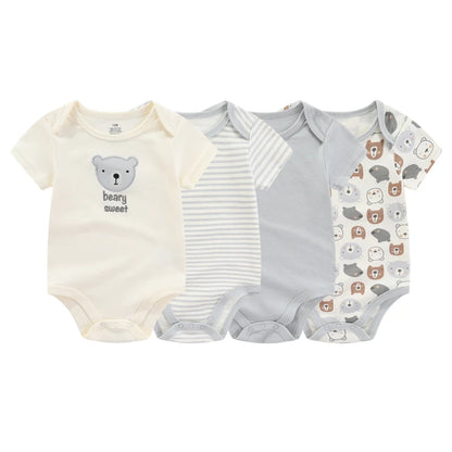 Kiddiezoom Fashion Cartoon 4-piece Summer 100% Cotton Boys and Girls jumpsuit Newborn jumpsuit set - ZOOMNSTORE