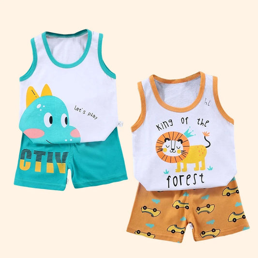 Kids 2PCS Summer Vest Suit - Cotton T-Shirt  Shorts Set for Boys  Girls - ZOOMNSTORE