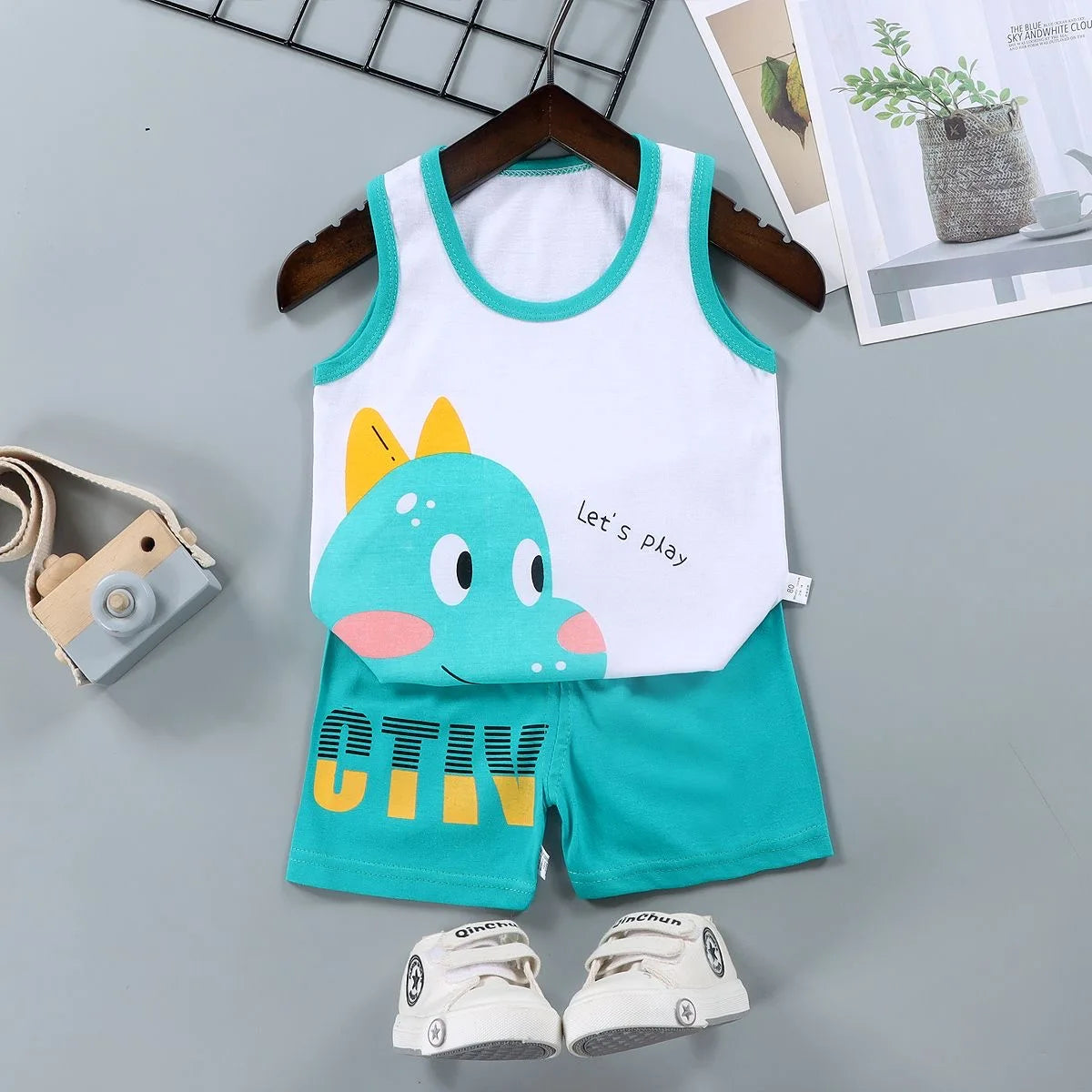 Kids 2PCS Summer Vest Suit - Cotton T-Shirt  Shorts Set for Boys  Girls - ZOOMNSTORE