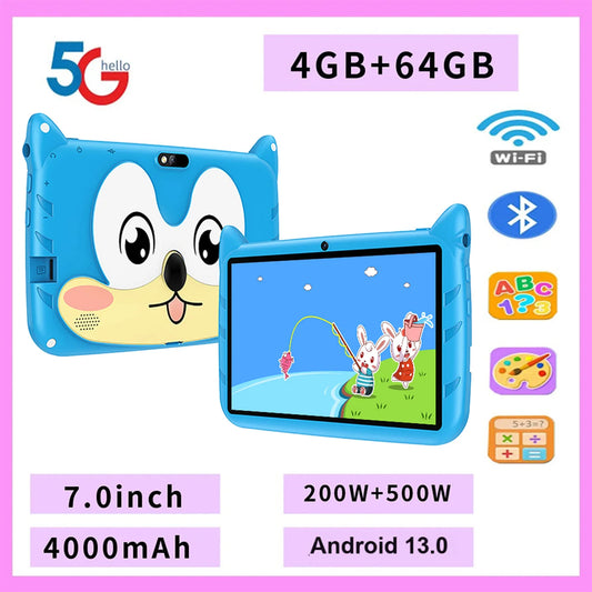 New 7 Inch Cartoon Pattern Kids Tablets Quad Core 4GB+64GB ROM Bluetooth 5G WiFi Learning Education Games Tablet Children's Gift - ZOOMNSTORE