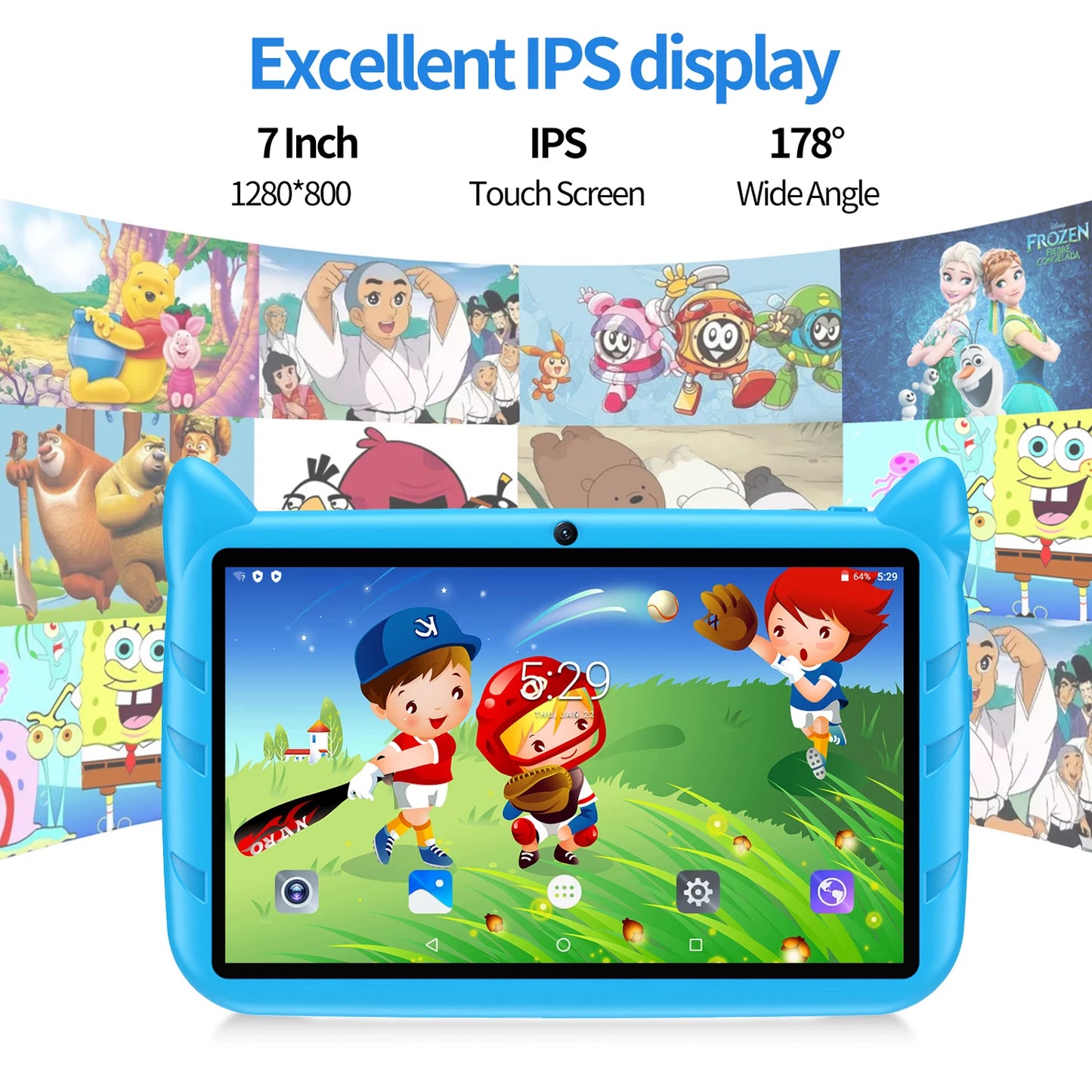 New 7 Inch Cartoon Pattern Kids Tablets Quad Core 4GB+64GB ROM Bluetooth 5G WiFi Learning Education Games Tablet Children's Gift - ZOOMNSTORE