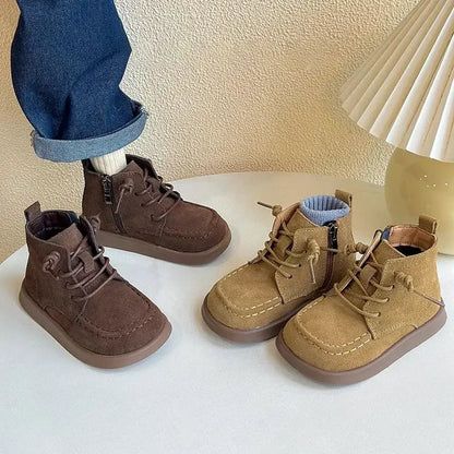 Kids Ankle Boots – Retro British Style Side Zip Soft Sole Leather Boots for Children - ZOOMNSTORE