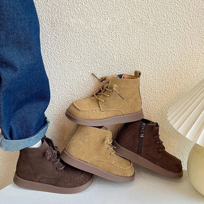 Kids Ankle Boots – Retro British Style Side Zip Soft Sole Leather Boots for Children - ZOOMNSTORE