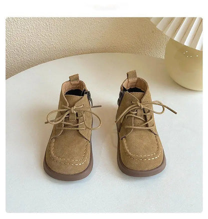 Kids Ankle Boots – Retro British Style Side Zip Soft Sole Leather Boots for Children - ZOOMNSTORE