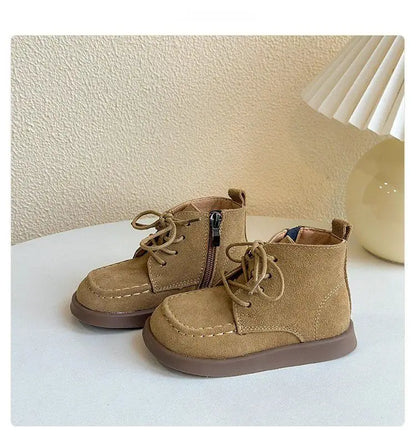 Kids Ankle Boots – Retro British Style Side Zip Soft Sole Leather Boots for Children - ZOOMNSTORE