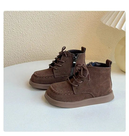 Kids Ankle Boots – Retro British Style Side Zip Soft Sole Leather Boots for Children - ZOOMNSTORE