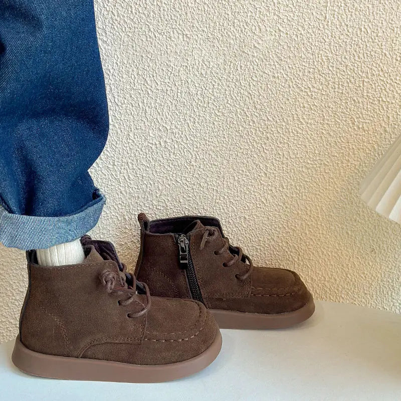 Kids Ankle Boots – Retro British Style Side Zip Soft Sole Leather Boots for Children - ZOOMNSTORE