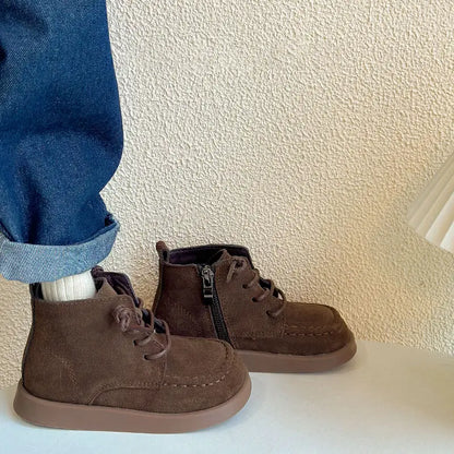 Kids Ankle Boots – Retro British Style Side Zip Soft Sole Leather Boots for Children - ZOOMNSTORE