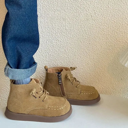 Kids Ankle Boots – Retro British Style Side Zip Soft Sole Leather Boots for Children - ZOOMNSTORE