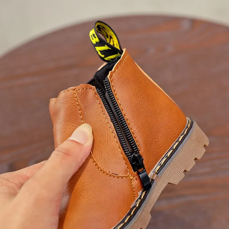 Kids Ankle Boots - Warm Plush Lined Children Winter Boots With Zipper Closure - ZOOMNSTORE