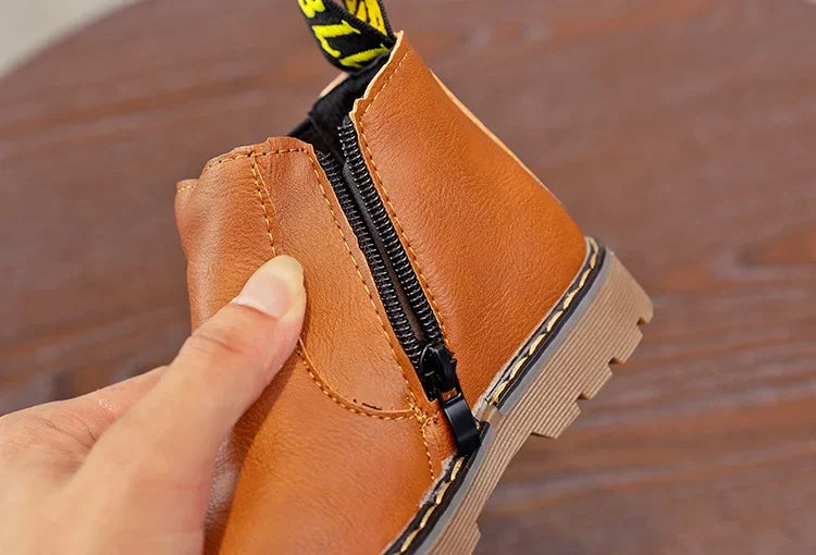Kids Ankle Boots - Warm Plush Lined Children Winter Boots With Zipper Closure - ZOOMNSTORE