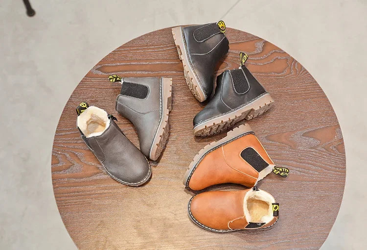 Kids Ankle Boots - Warm Plush Lined Children Winter Boots With Zipper Closure - ZOOMNSTORE